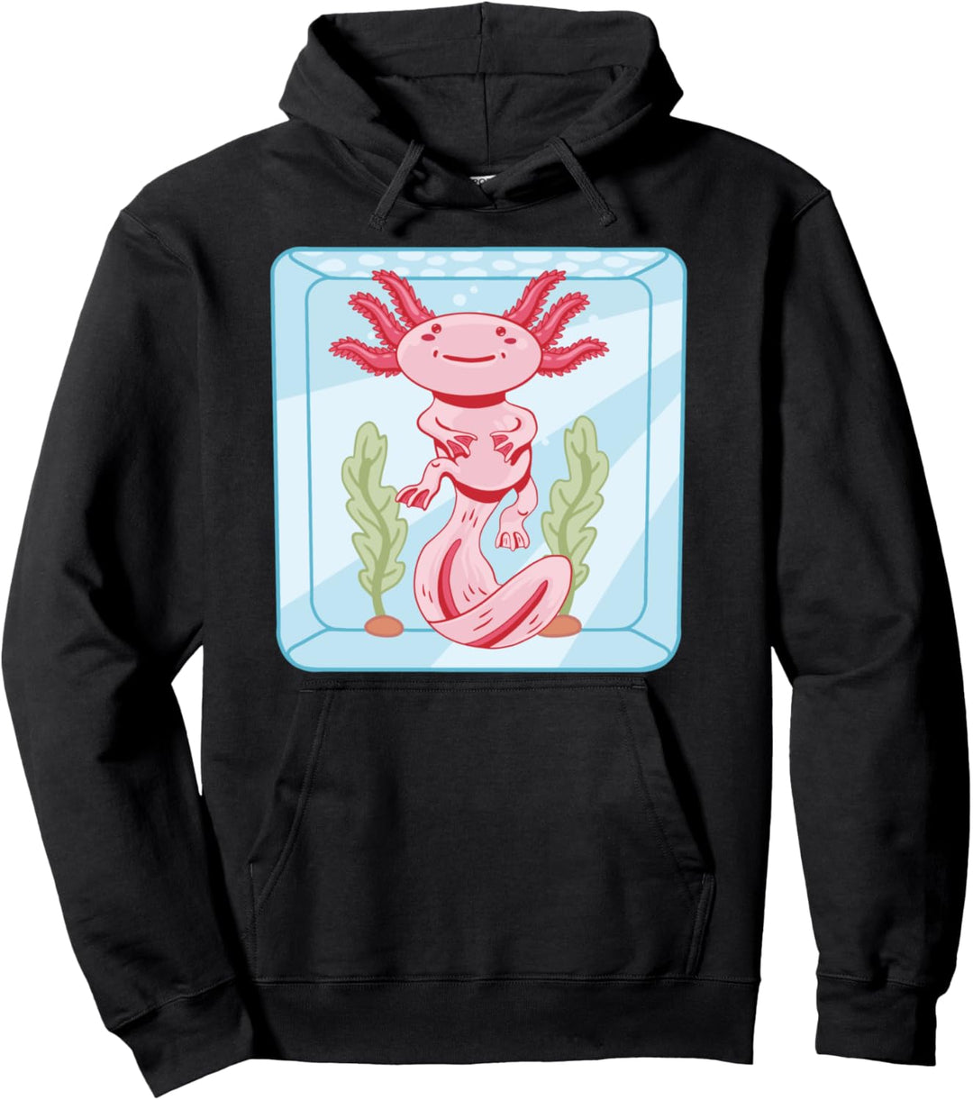 Cute Pink Axolotl in Aquarium l Axolotl Lover Graphic Pullover Hoodie