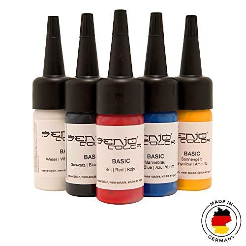 Senjo Color ® Airbrush Farben Set (Für Gesicht &amp; Körper) Bodypainting Farben (5 x15ml) Farben: Schwa