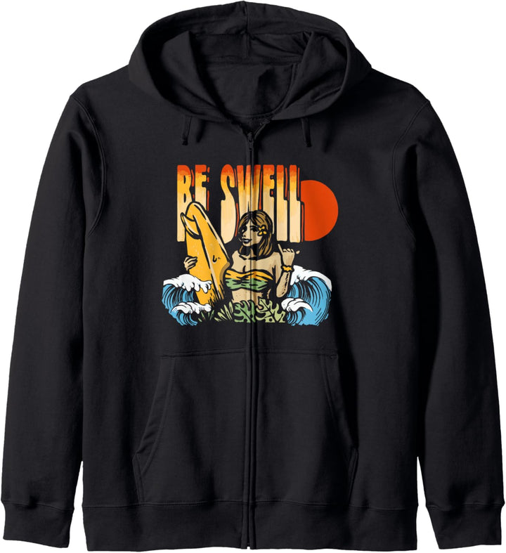Be Swell Vintage Surf Girl Retro Eighties Graphic Kapuzenjacke