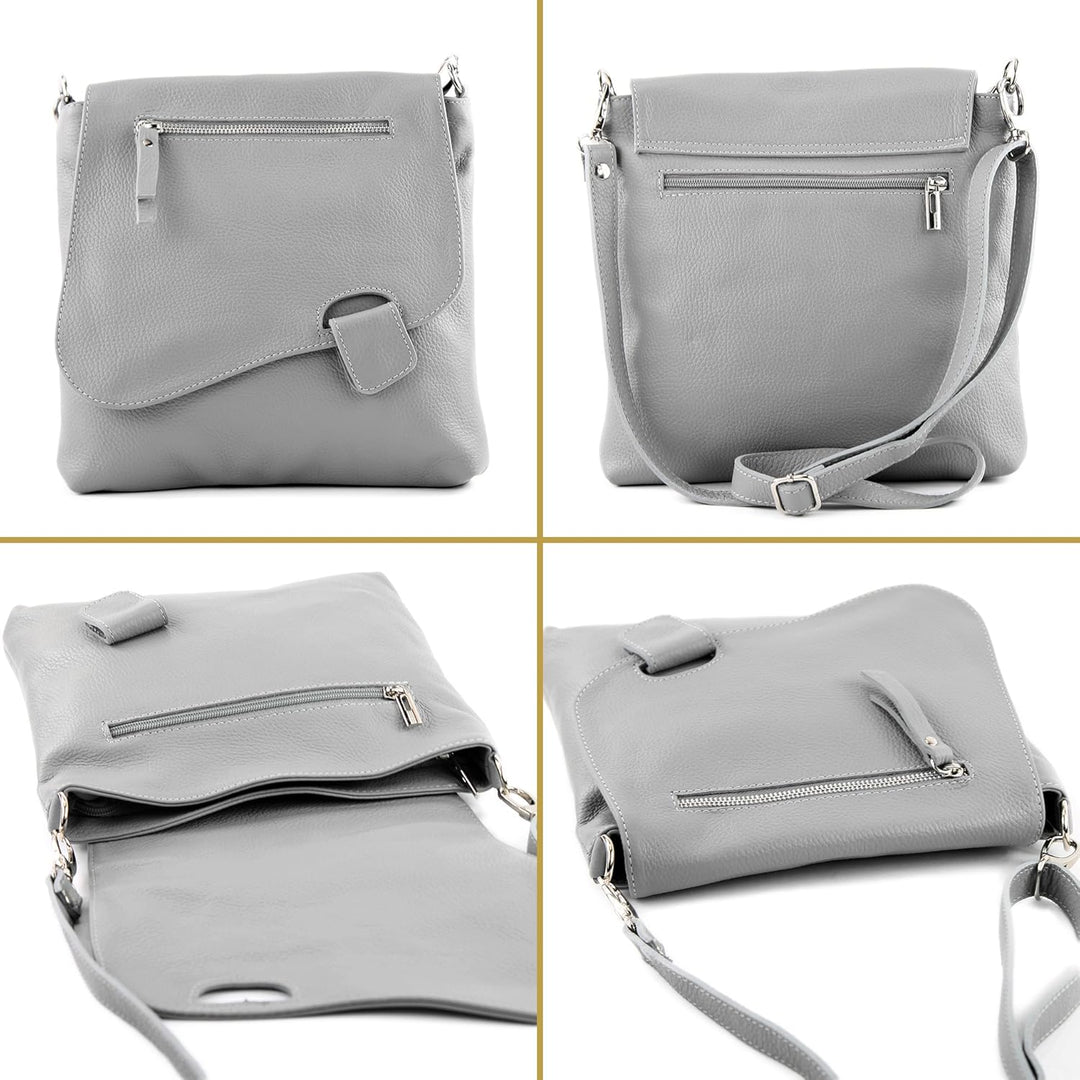 modamoda de - T146 - ital Messengertasche Umhängetasche aus Leder Schwarz/Rot, Schwarz/Rot