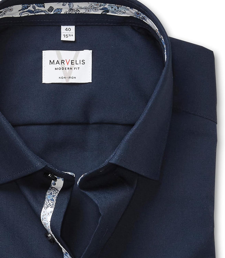 Marvelis Herren Businesshemd Langarm 720184,Einfarbig,Modern Fit,New Kent 44 Marine 18, 44 Marine 18