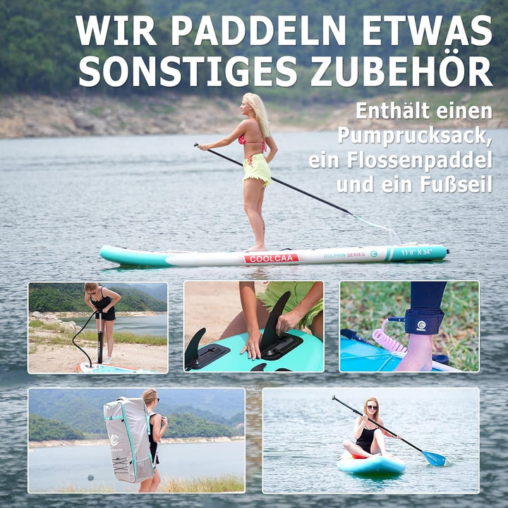 COOLCAA Dolphin Lite SUP Board, 355cm (Extra Gross) Stand Up Paddling Board, Aufblasbares Stand-Up P