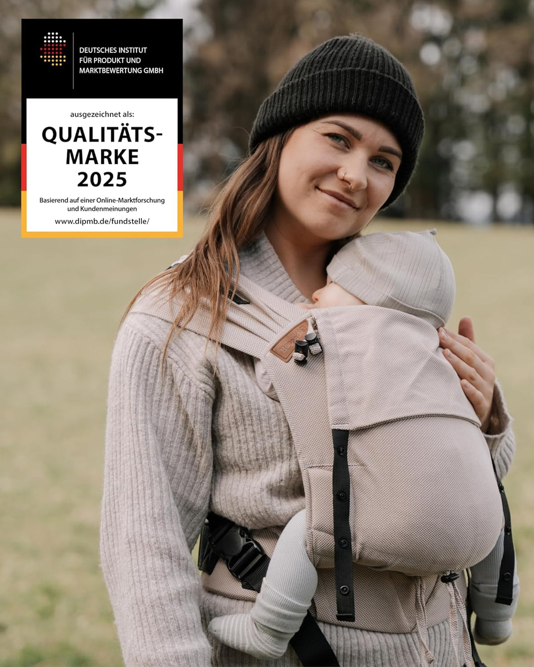 Hoppediz Babytrage Primeo, für Neugeborene ab Geburt, Bauchtrage, Rückentrage, 100% kbA-Baumwolle, E