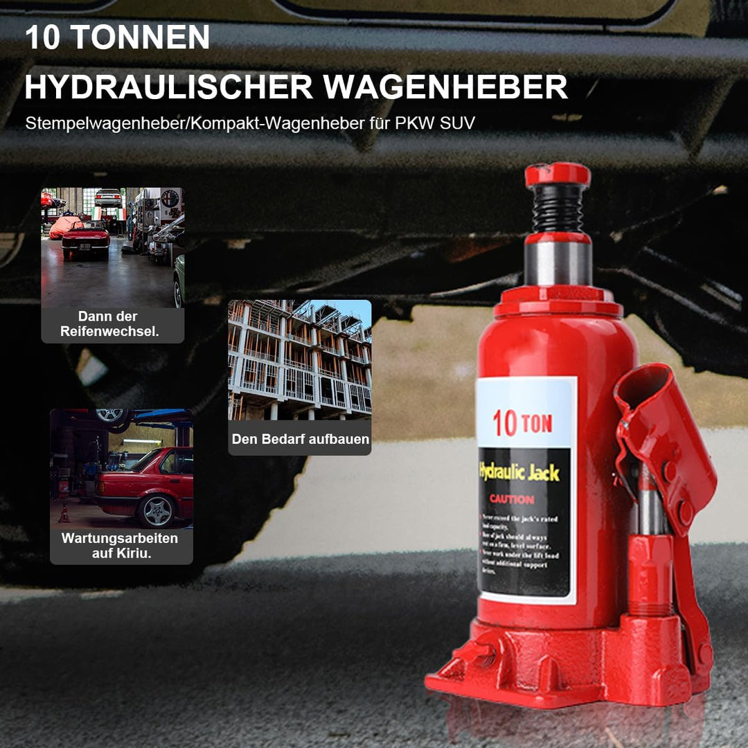 SUDEG Hydraulischer Wagenheber, 10T Bottle Jack Hydraulischer Flaschen-Wagenheber,Stempelwagenheber/