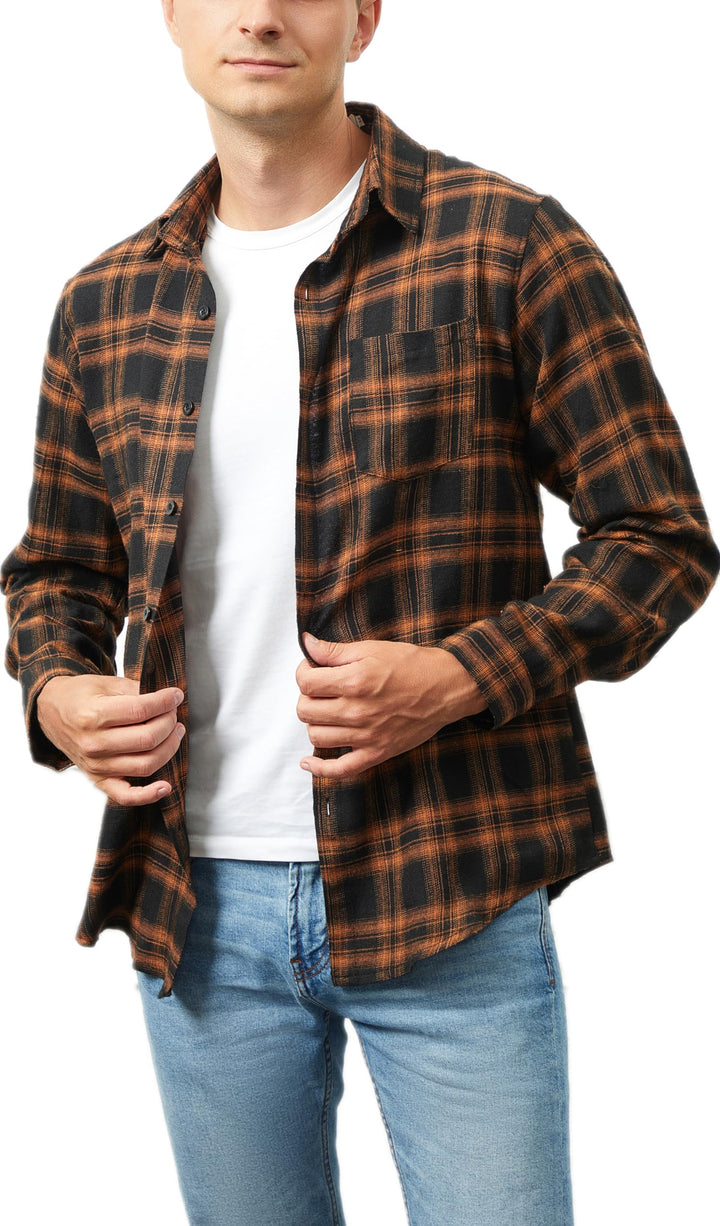Yukiuiny Herren Holzfällerhemd 100% Baumwolle Langarm Kariertes Hemd Casual Button Down Flanell Frei