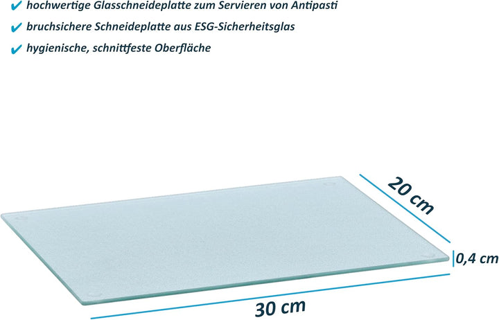 Basera Glasschneideplatte aus Sicherheitsglas mit Silikonfüssen, transparent (12, 30 x 20 cm) 12 30