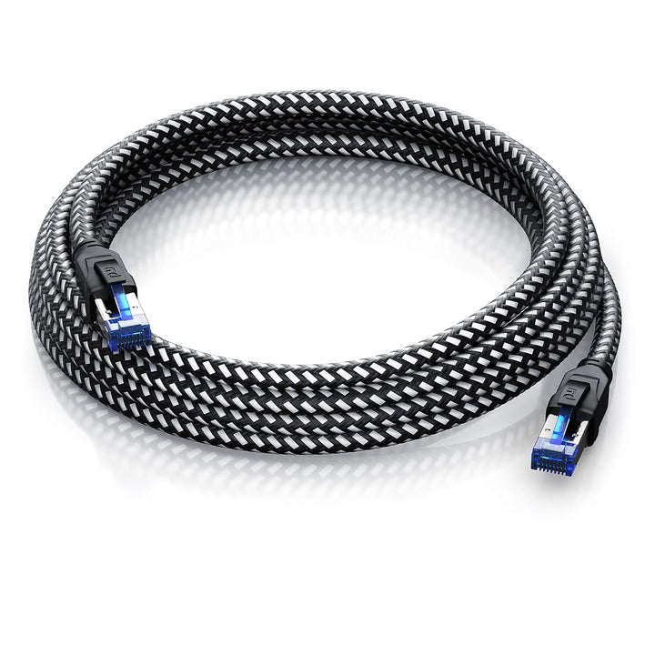 CSL - 10m Netzwerkkabel CAT 8 - LAN Kabel Patchkabel - Baumwollmantel - CAT8.1 High Speed Gigabit Et