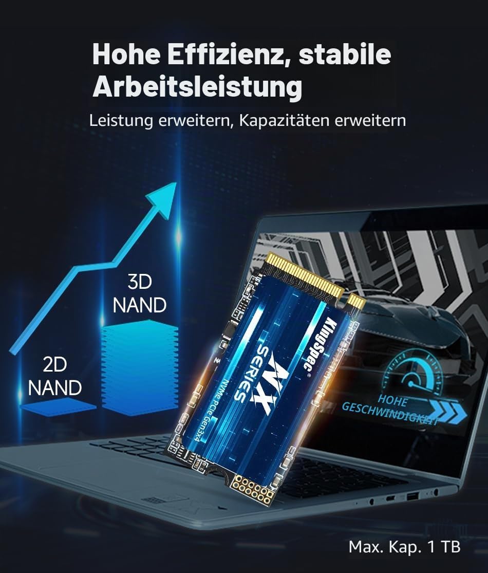 KingSpec 128GB M.2 2242 NVMe SSD - Bis zu 2200 MB/s Lesegeschwindigkeit, PCIe 3.0 SSD mit 3D NAND Fl