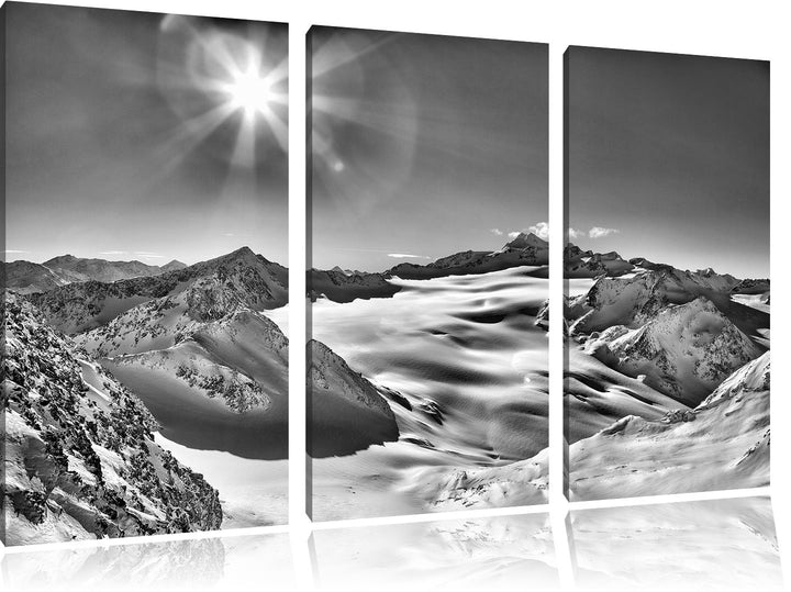 Pixxprint Winterlandschaft Schnee Sonne Wald / 3-Teilig/Gesamtmass 120cm Leinwandbild bespannt auf H