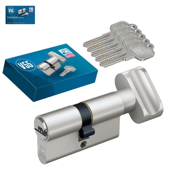 BASI | V55 Profil-Knaufzylinder K30/30 mm | Doppelzylinder für Hauseingangs- Wohneingangstüren | Zyl