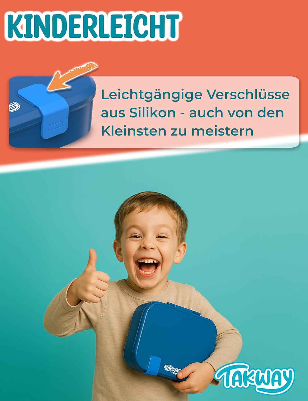Brotdose Kinder mit Fächern - Bento Box Lunchbox BPA Frei - robust & leicht zu öffnen (Blau), Blau