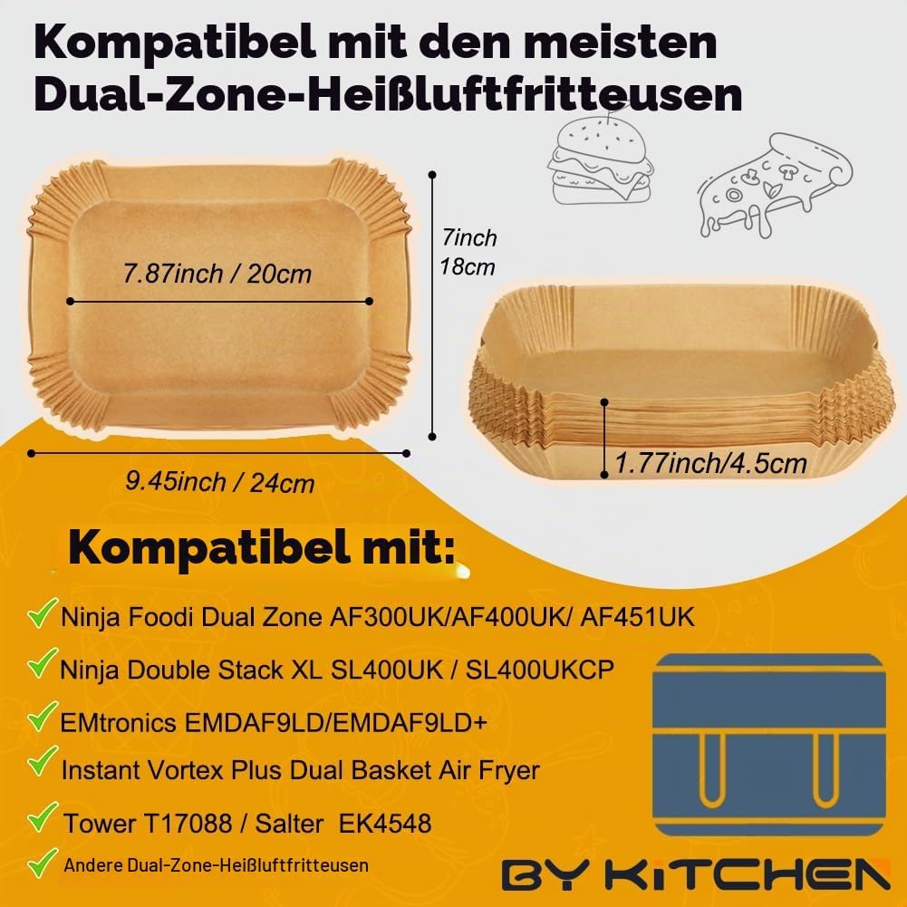 BYKITCHEN 200 Stücke Backpapier für Heissluftfritteuse Ninja Double Stack XL 9.5L SL400EU, Airfryer