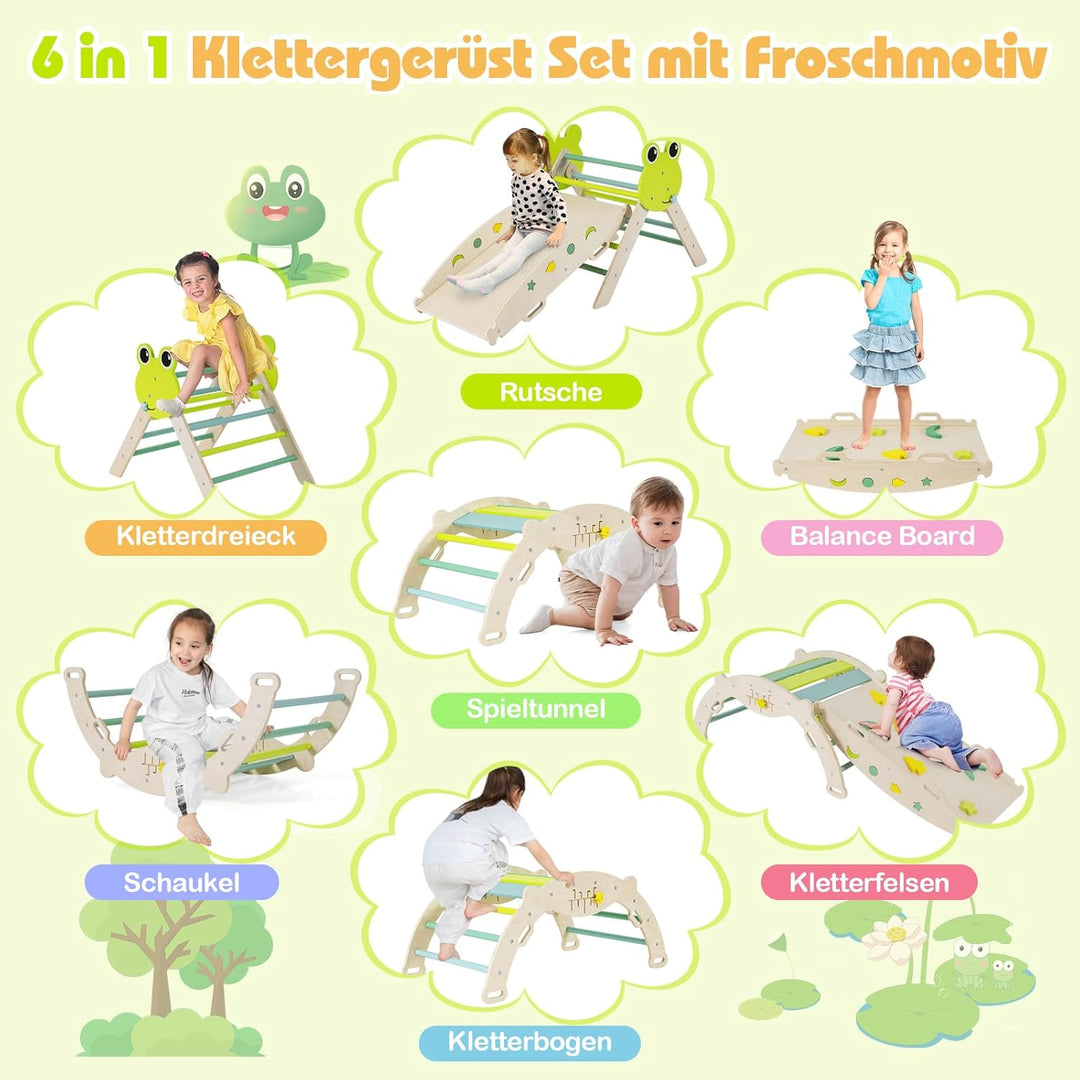 COSTWAY Klettergerüst Indoor 3er Set, klappabres Kletterdreieck mit Rutsche, Kletterbogen, inkl. dop
