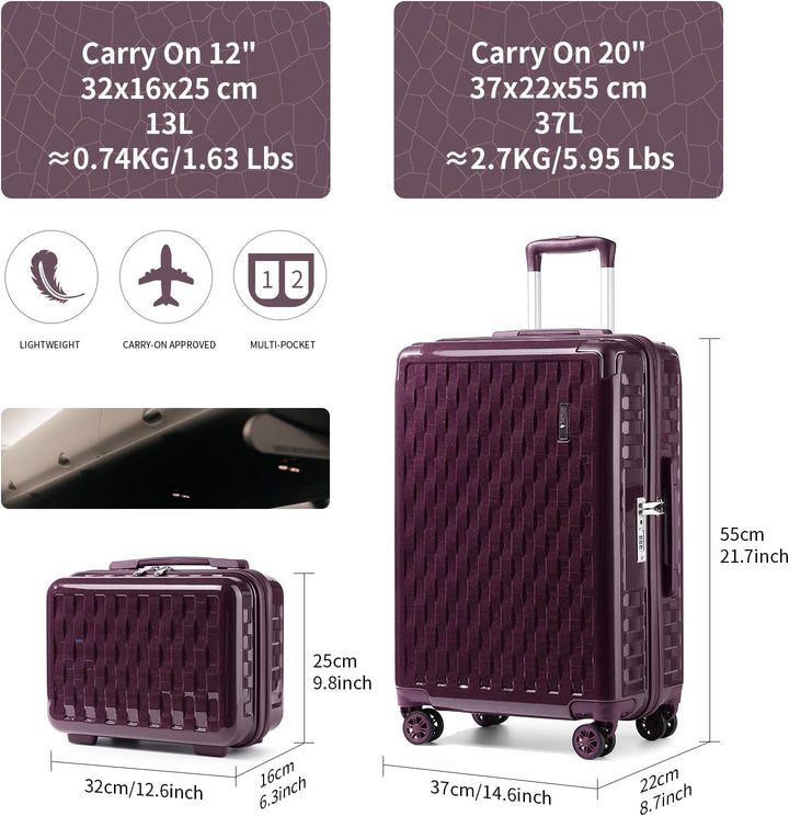 Sea choice Handgepäck Koffer Set 2 Teilig Hartschalen Trolley mit Kosmetiktasche Eckenschutz ABS+PC
