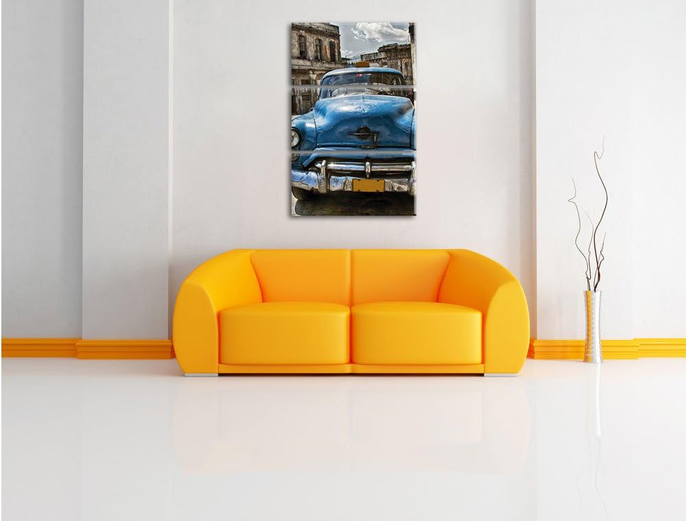 Pixxprint Blaue Schönheit in Cuba 3Teiler 120x80 cm Leinwandbild Wandbild Kunstdruck