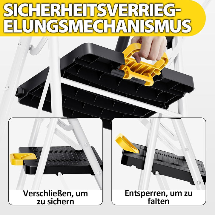 KINGRACK Trittleiter 5 Stufen klappbar, Leiter 5 Stufen 360 kg Tragfähigkeit, mit Werkzeugtray, Hand