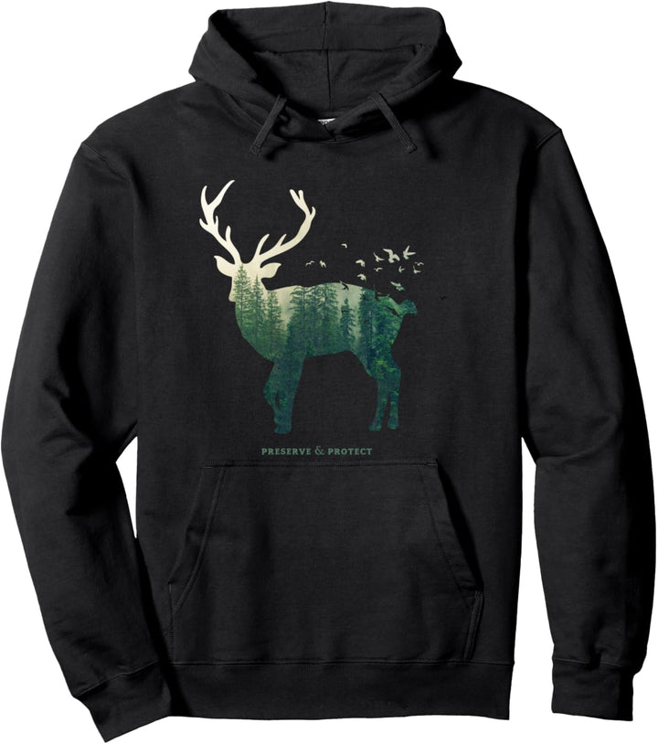 Preserve &amp; Protect Umweltschutz Hirsch Silhouette Pullover Hoodie