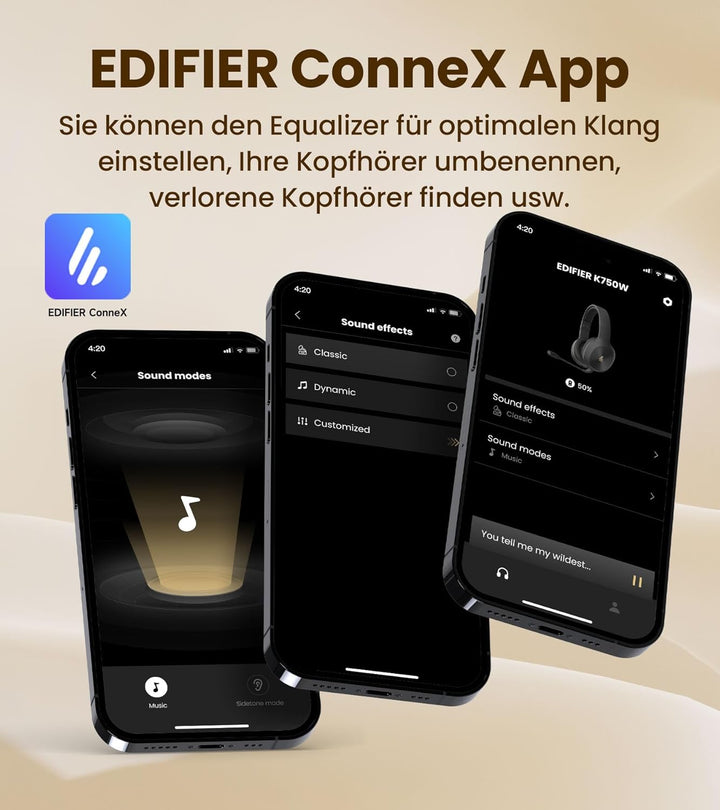 Edifier K750W Drahtloser Over-Ear-Kopfhörer mit abnehmbarem Bügelmikrofon, AI-Anrufgeräuschunterdrüc