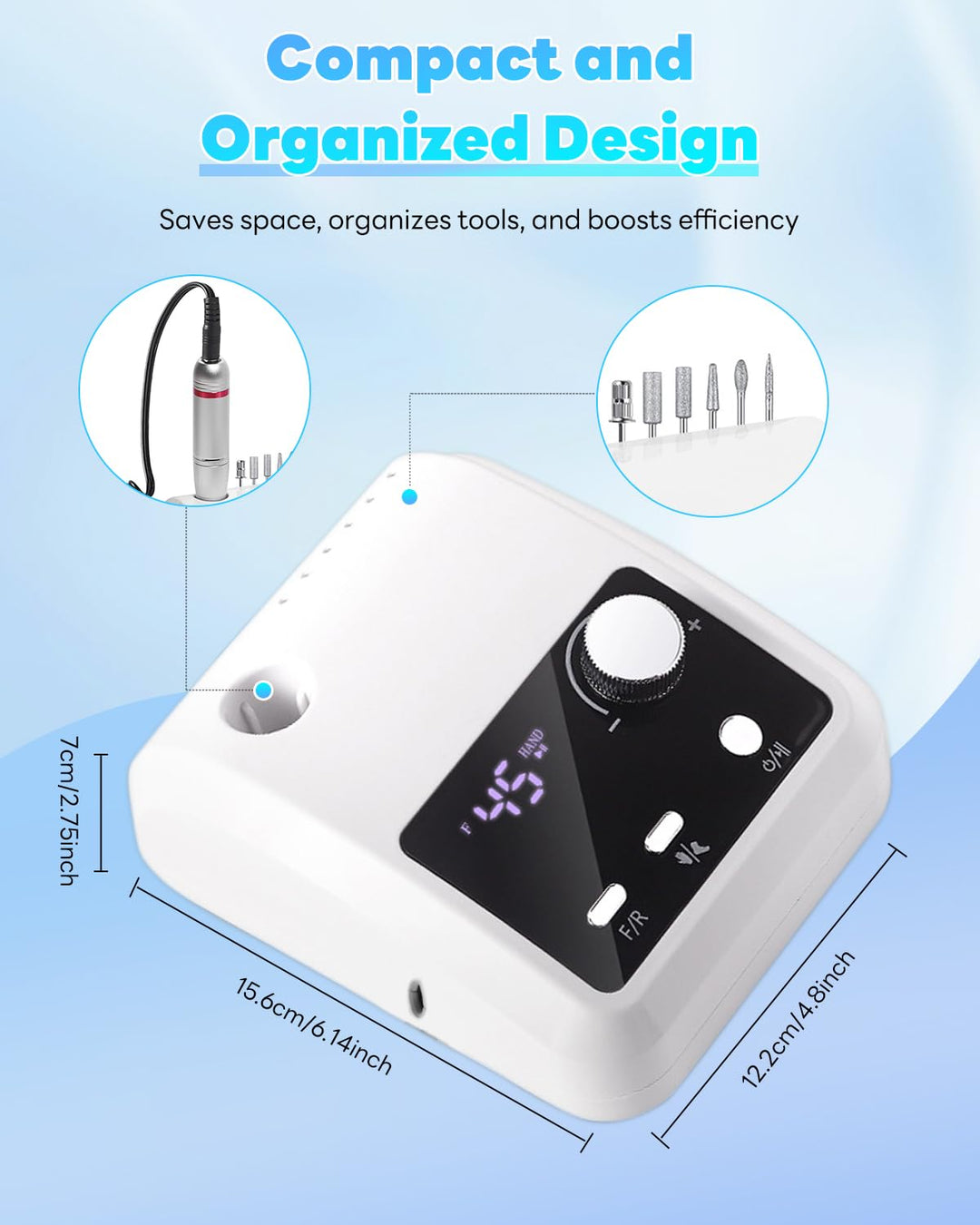 CozyZen Elektrische Nagelfräser Professional: 45000 U/min Nagelpflege-Kit mit LCD-Display（Weiss） Wei