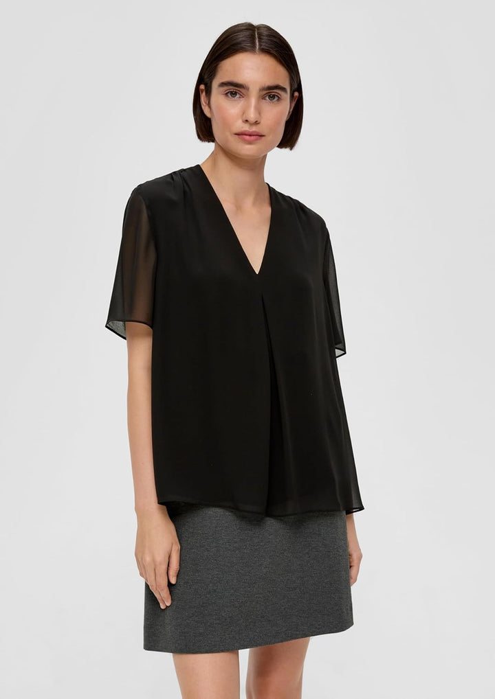 s.Oliver BLACK LABEL Bluse mit V-Ausschnitt, Schwarz