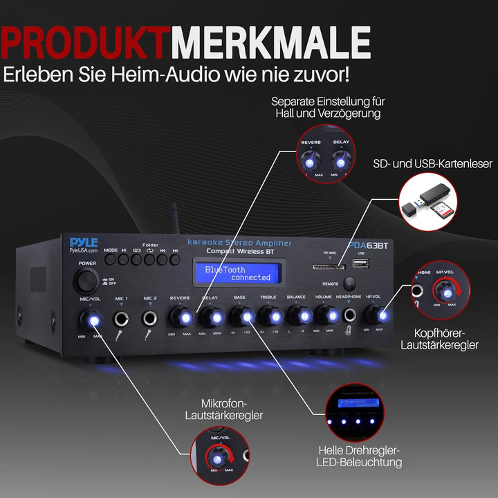 Pyle Verstärker, AV Receiver, Mini Verstärker, Stereo, Bluetooth, 200W-Amplifier, Stereo Receiver –