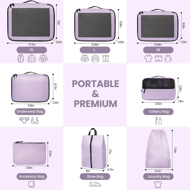 Packing Cubes for Suitcase 8 Set, Leichtgewichtige Gepäck Packing Organizer Packing Cubes für Reisez