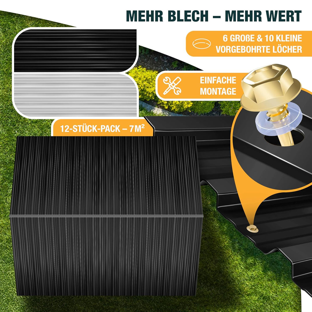 KESSER® 12 Stück Trapezblech Profilblech Set 129x45cm, 7 m² Dachblech verzinkter Stahl 0,25mm, Dachp