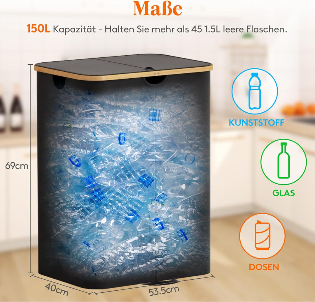 Lifewit 150L Pfandflaschen Sammelbehälter 2 fächer mit Deckel, Gross Pfandflaschen Behälter 2 Traget
