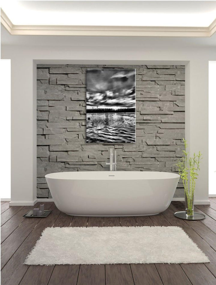 Pixxprint Schwäne im Sonnenuntergang / 100x70cm Leinwandbild bespannt auf Holzrahmen/Wandbild Kunstd