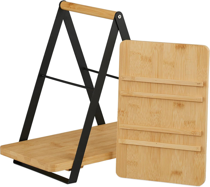 Relaxdays Etagere, 2 Etagen, Bambus, Metall, länglich, Griff, Kuchen, HBT 33 x 34 x 19 cm, Servierst