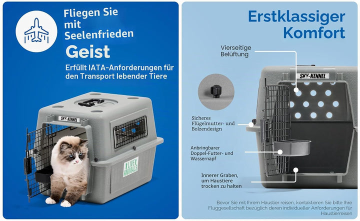 Petmate 00200 Transportin Sky Kennel 28, 71,12 L x 52,07 B x 54,61 H cm, Grau L 71 x B 52 x H 55 cm