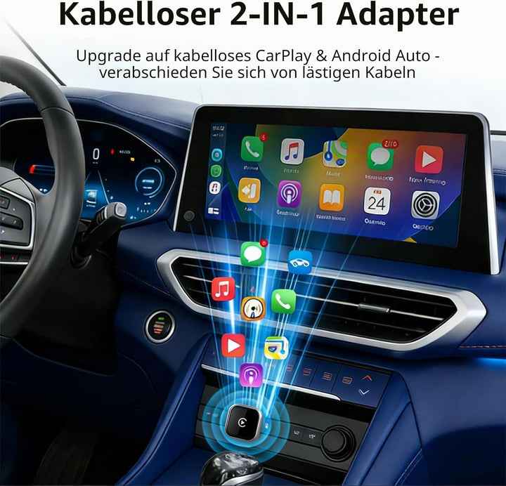 Mini USB Wireless CarPlay Adapter, Auto Multimedia Dongle, kabelloser Android Auto 2 in 1 Adapter, K