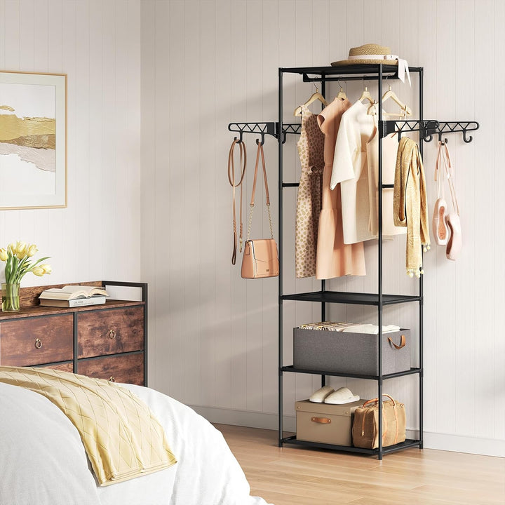 WOLTU Kleiderständer, Kleiderschrank offen, freistehende Garderobe, mit Kleiderstange Ablagen Haken,