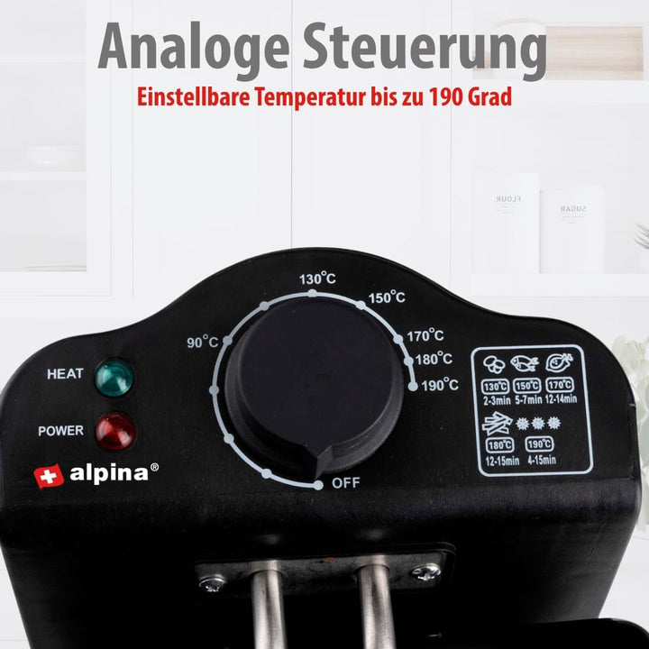alpina Fritteuse - 3 Körbe - 5 Liter - 2000 Watt - Thermostat bis 190 °C - Anti-Heizung - Edelstahl