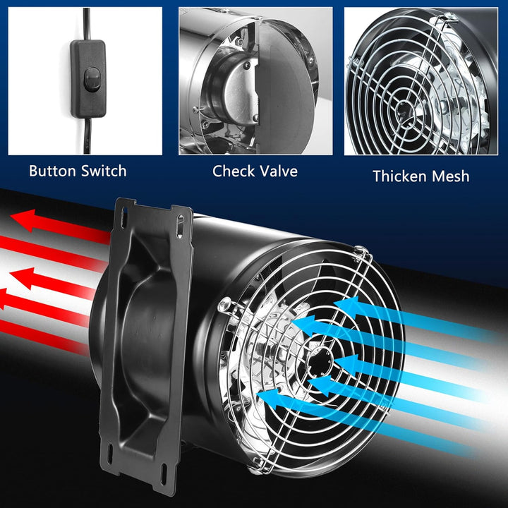 Kanallüfter Abluftventilator 150mm, Schwarz | 480m³/h, Inline-Rohrventilator aus Metall, Mit Schalte