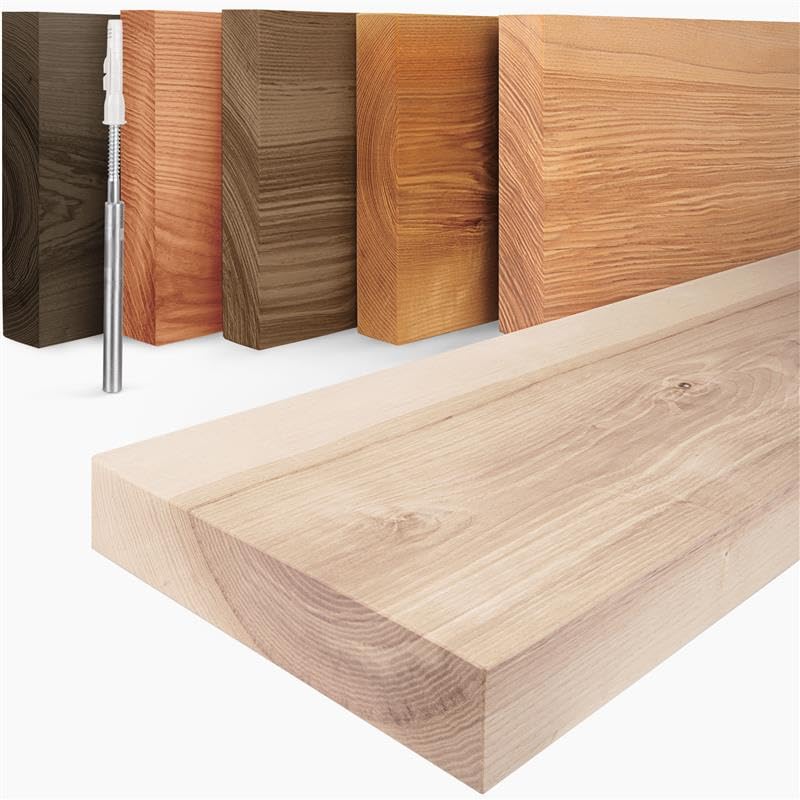 LAMO Manufaktur Wandregal Holz Gerade | Regal Farbe: Roh | Invisible: Schweberegal | 50 cm Invisible