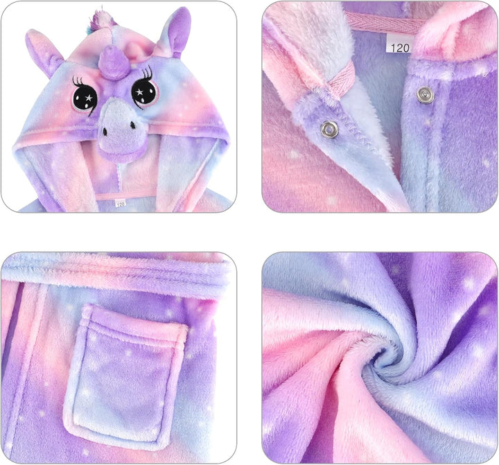 KAKU NANU Bademantel Kinder Mädchen Einhorn 4-11 Jahre Flauschig Warm Plüsch Bademantel Kuschelig Mo