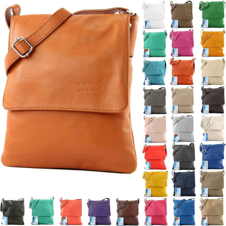 modamoda de - T33 - ital Umhängetasche Schultertasche aus Nappaleder Cognac, Cognac