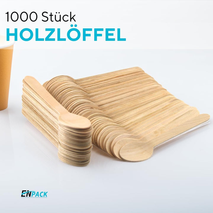 Enpack Holzlöffel 1000 Stück - Einwegbesteck Löffel 160mm - 100% umweltfreundliches Holzbesteck Einw