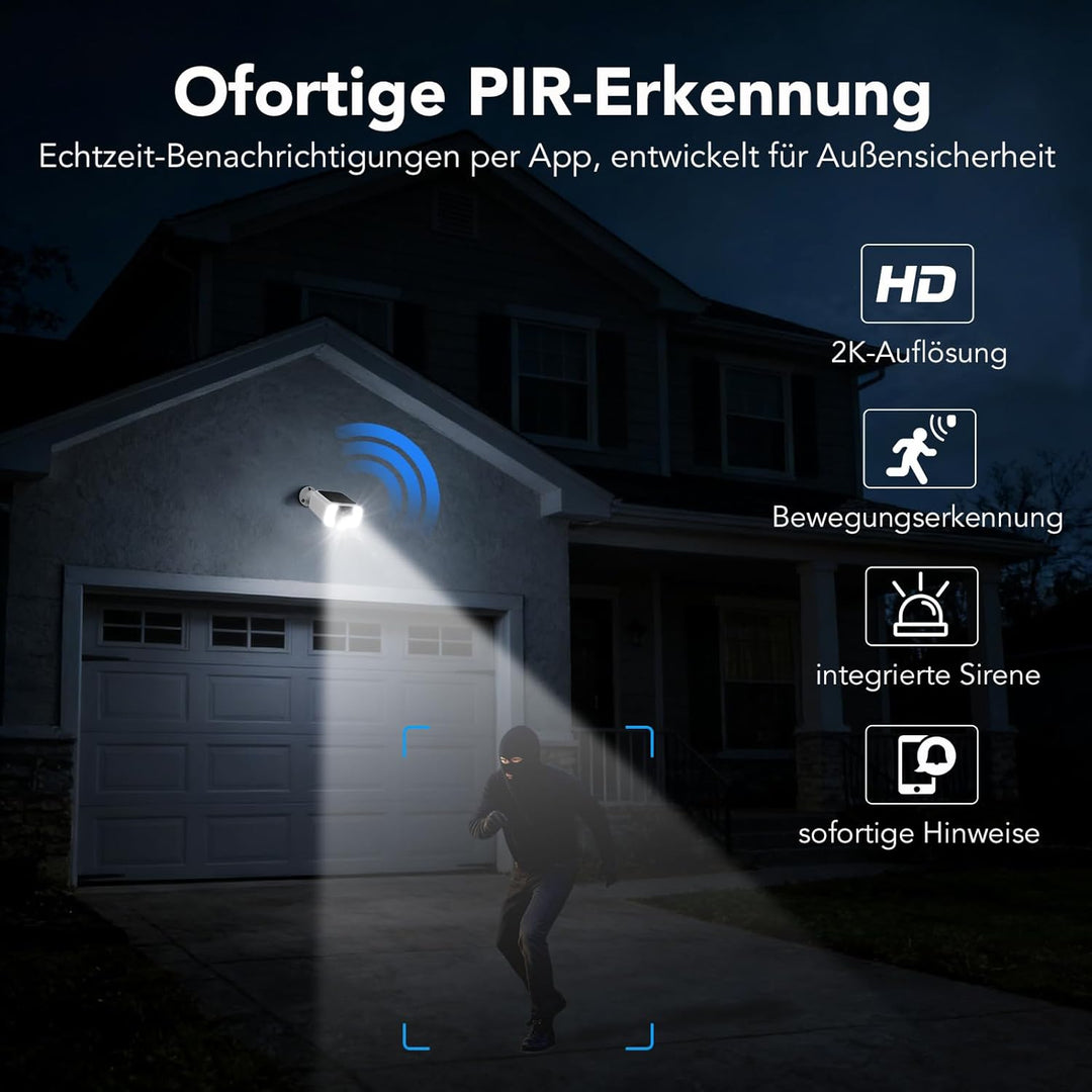 GNCC 2K Überwachungskamera Aussen Akku Solar, 2,4/5GHz WLAN Kamera Outdoor Überwachung Aussen mit Ka