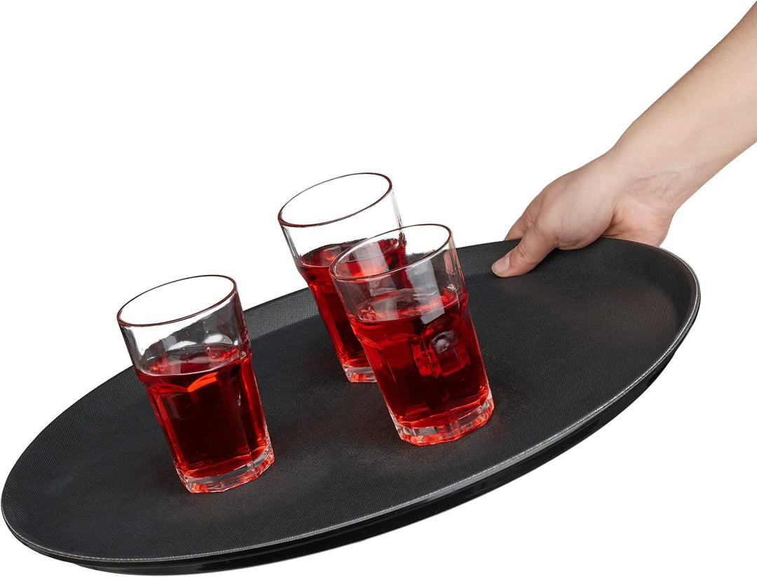 Relaxdays Serviertablett 2er Set, rund Ø 45 cm, Bartablett, rutschfeste Oberfläche, Kellnertablett G