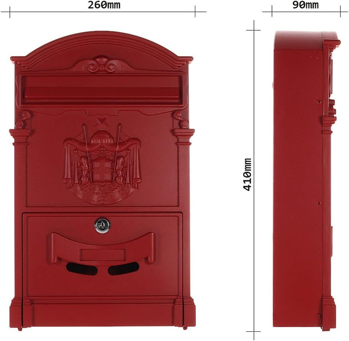 Rottner Briefkasten Ashford-rot-Zylinderschloss-Sichtfenster-Namensschild-Befestigungsmaterial