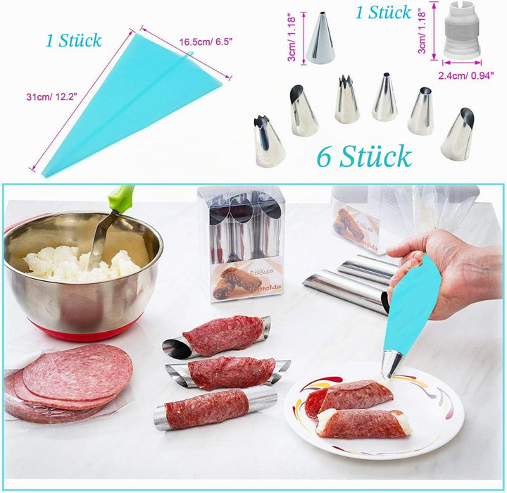 Woohome 41 Stück Cannoli Backform Set, Backen Edelstahl Rolle Horn Formen Konische Dänische Gebäck C