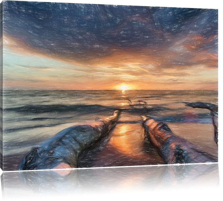 Pixxprint Strand / 100x70cm Leinwandbild bespannt auf Holzrahmen/Wandbild Kunstdruck Dekoration, 100