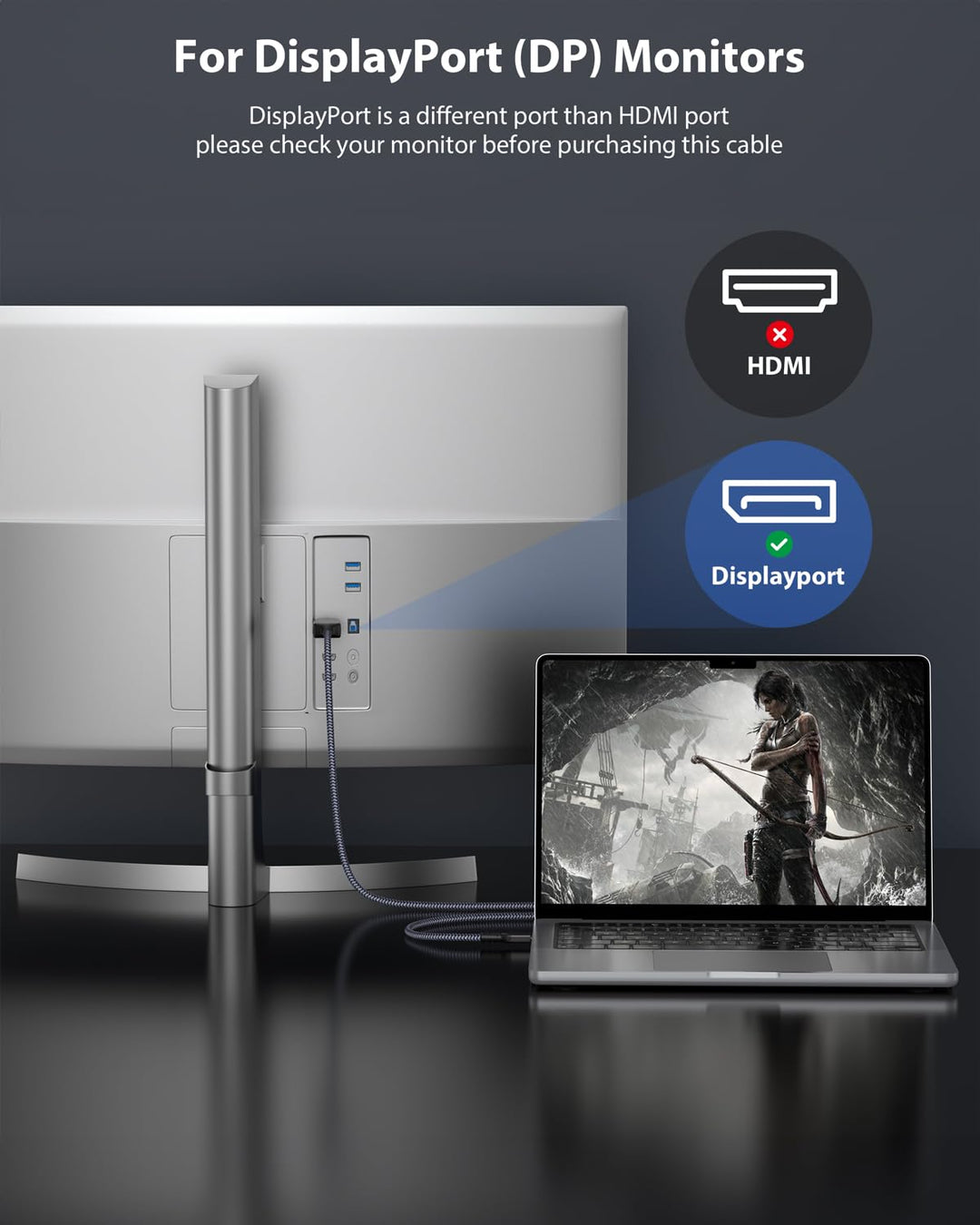 [2 Pack] USB C DisplayPort Kabel 1.4 8K@60Hz 4K@60Hz/144Hz/120Hz 5K@60Hz 2K@240Hz Thunderbolt 3/4 zu