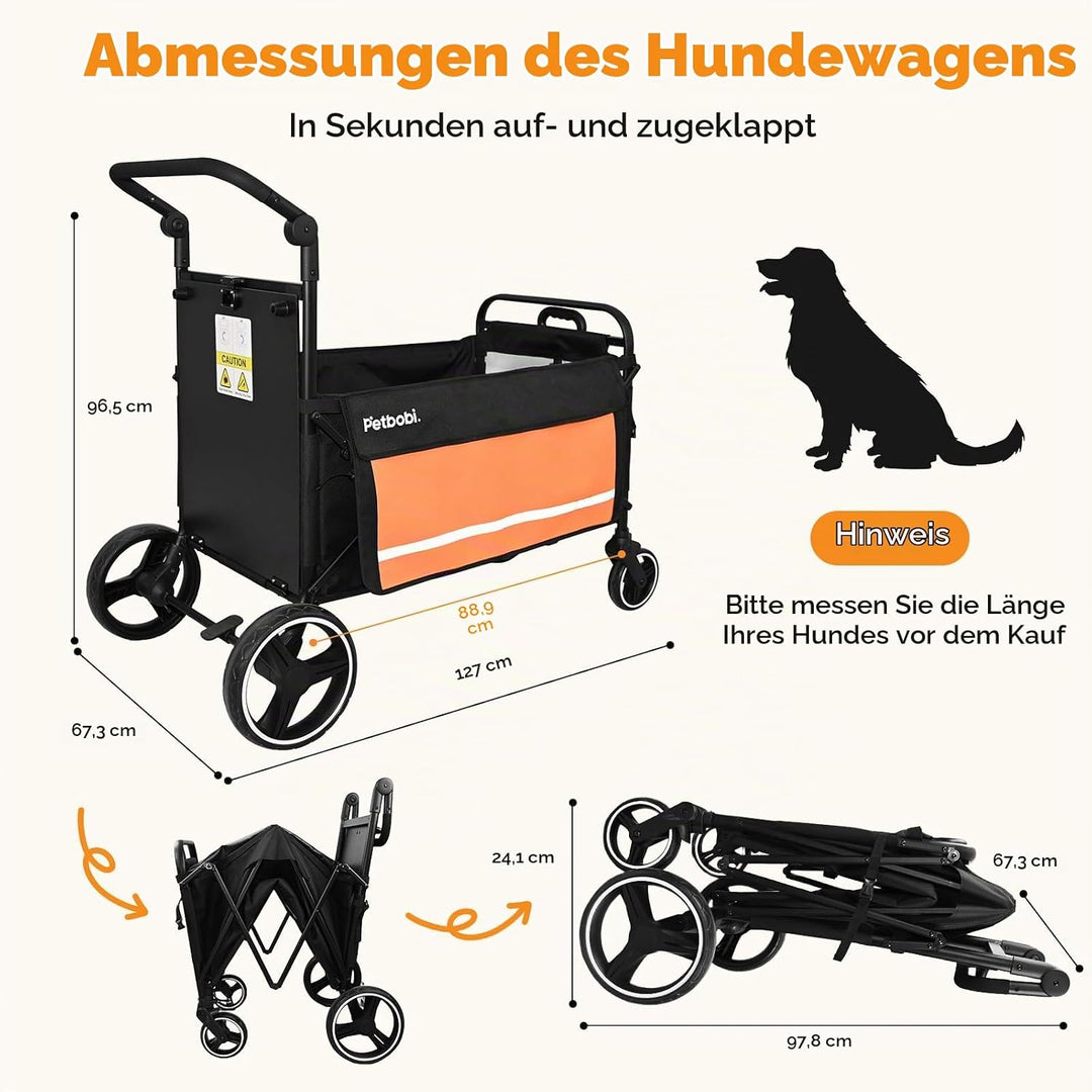 Petbobi 2-in-1 Schieb- &amp; Zug-Hundetrolley für mittelgrosse &amp; grosse Hunde, mit Zugangsrampe für alte
