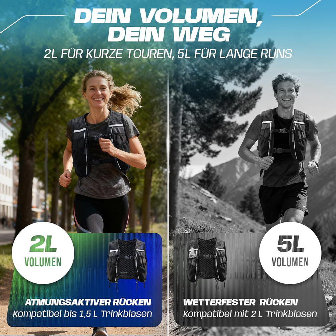 SASMO® Laufweste Damen &amp; Herren 5L / 2L | Running Vest - Ultraleicht &amp; atmungsaktiv| Laufrucksack Da