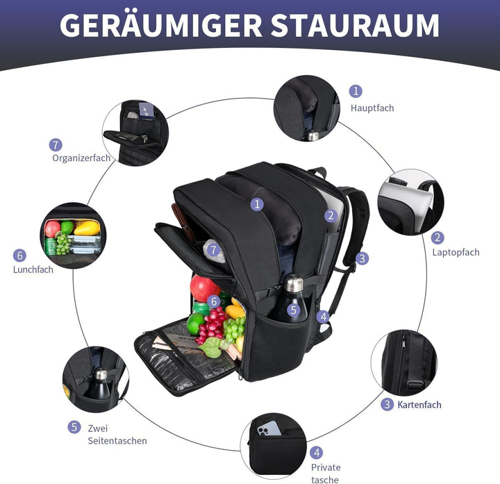 BERTASCHE Lunch Rucksack, Arbeit Rucksack mit Isoliertem Kühlfach, 17,3 Zoll Laptop Rucksack für Her