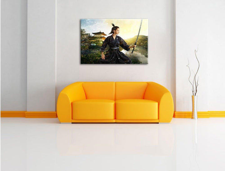 Pixxprint Samurai-Kriegerin Schnee als Leinwandbild/Grösse: 100x70 cm/Wandbild/Kunstdruck/fertig bes