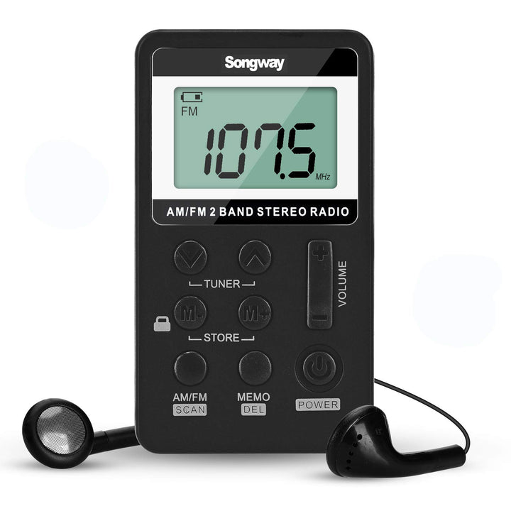 Songway AM/FM-Taschenradio Stereo mit Kopfhörer-LCD-Display USB Wiederaufladbar Hervorragender DSP-E